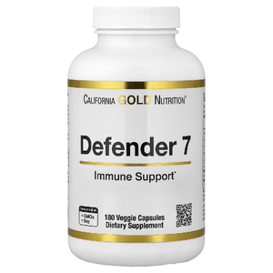 California Gold Nutrition, Defender 7, добавка с витаминами A, C, D3 и B6, цинком, селеном и бета-глюканом, 180 растительных капсул