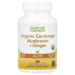 Super Nutrition, органический гриб кордицепс с имбирём, 60 вегетарианских капсул