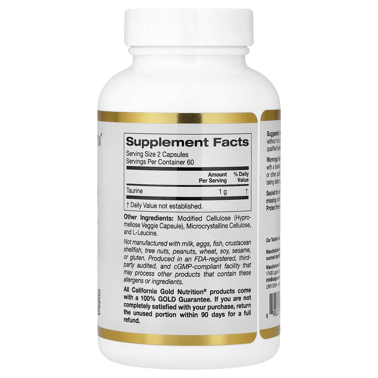 California Gold Nutrition, таурин, 120 растительных капсул (500 мг в 1 капсуле) (Товар снят с продажи) 