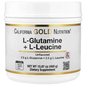 California Gold Nutrition, L-глютамин и L-лейцин, без вкусовых добавок, 450 г (15,87 унции)
