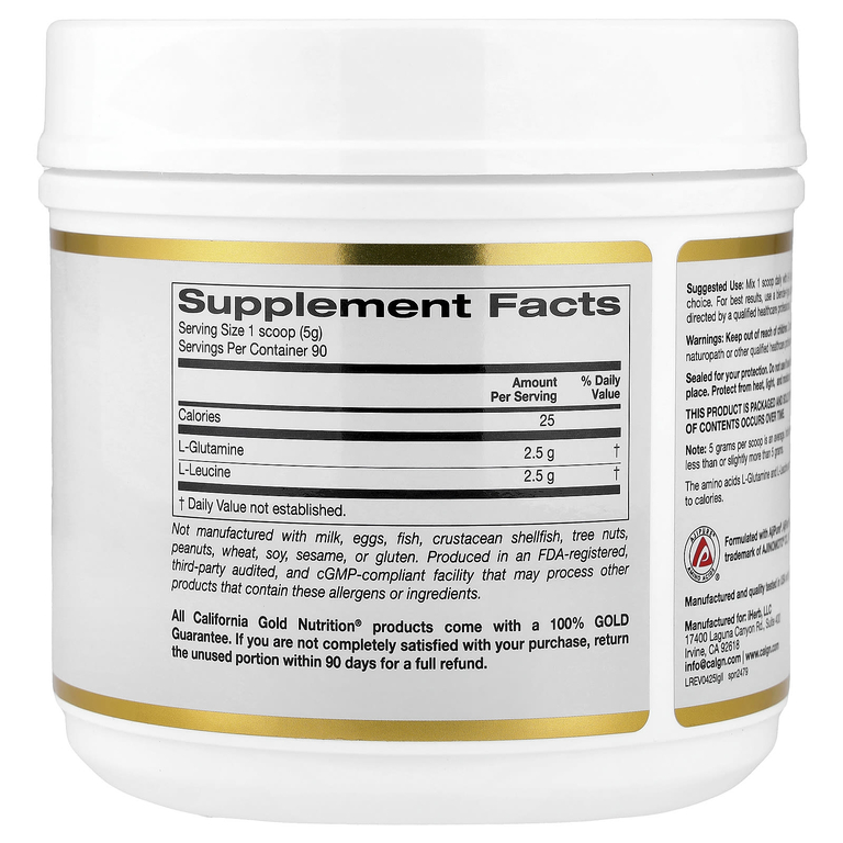California Gold Nutrition, L-глютамин и L-лейцин, без вкусовых добавок, 450 г (15,87 унции)