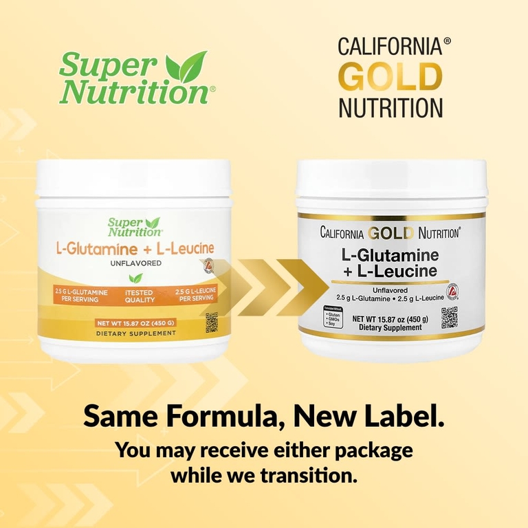 California Gold Nutrition, L-глютамин и L-лейцин, без вкусовых добавок, 450 г (15,87 унции)