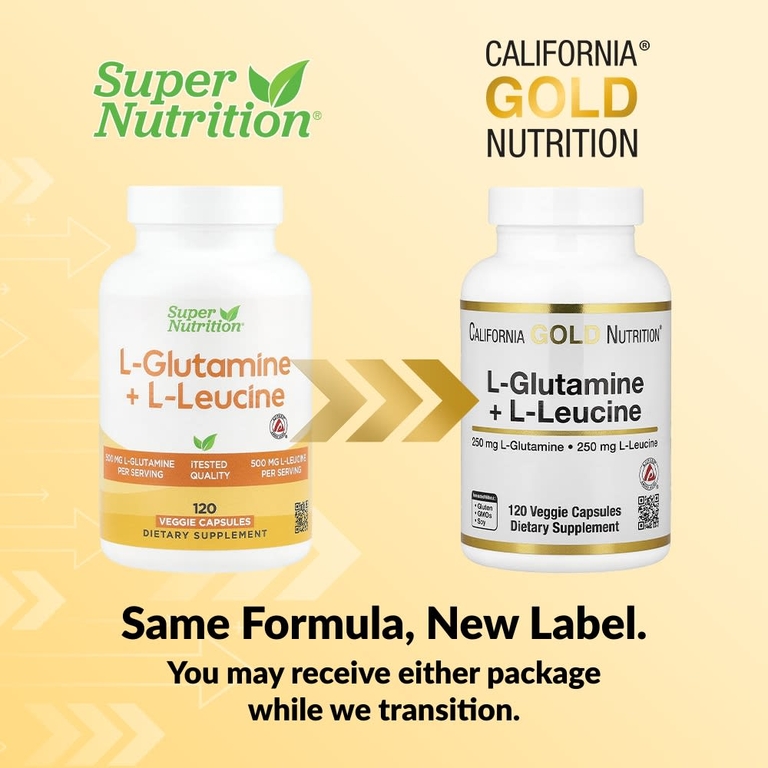 California Gold Nutrition, L-глютамин и L-лейцин, 120 растительных капсул