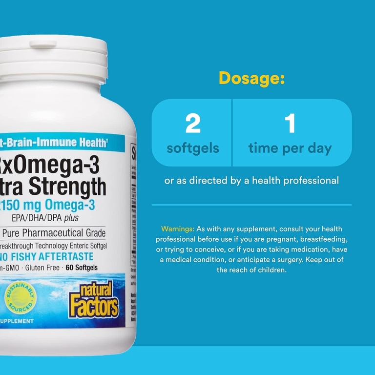 Natural Factors, RxOmega-3, повышенной силы действия с витамином D3, 60 мягких таблеток