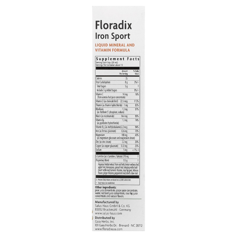 Floradix, Iron Sport, 250 мл (8,5 жидк. Унции)