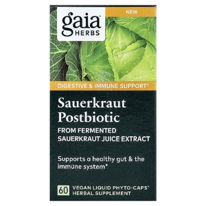 Gaia Herbs, постбиотик из квашеной капусты, 60 веганских капсул Liquid Phyto-Caps (600 мг в 1 капсуле)