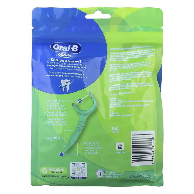 Oral-B, Glide, Scope Outlast, набор зубов, мятный, 225 шт.