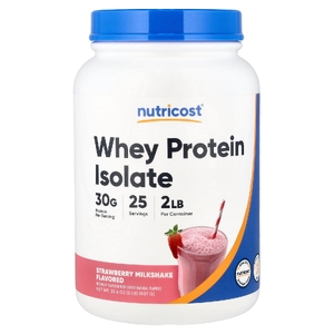 Nutricost, изолят сывороточного протеина, со вкусом клубничного молочного коктейля, 907 г (2 фунта)