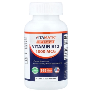 Vitamatic, витамин B12, ягоды, 1000 мкг, 365 быстрорастворимых таблеток