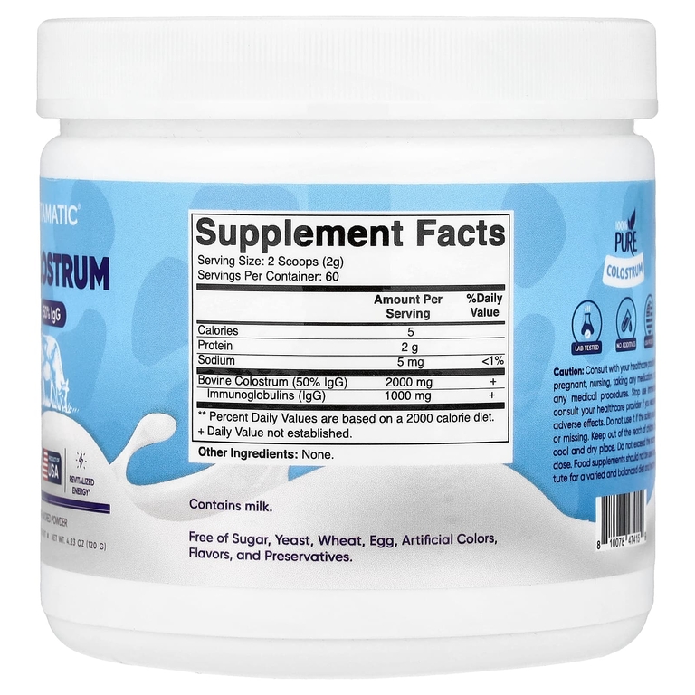 Vitamatic, порошок молозива, без добавок, 120 г (4,23 унции)