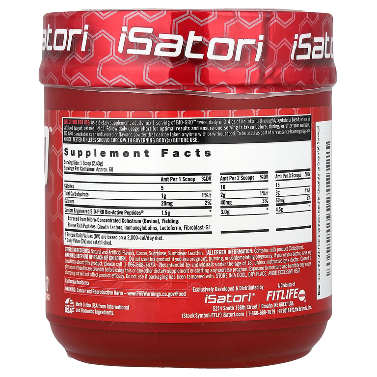 Isatori, Bio-Gro™ усилитель синтеза белка, шоколадное мороженое, 146 г (5,15 унции)