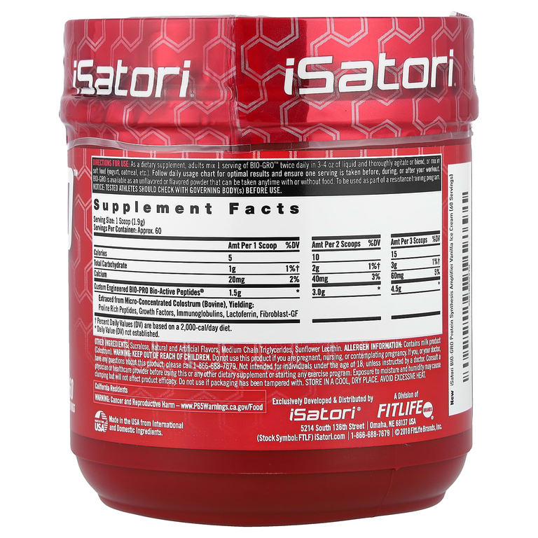 Isatori, Bio-Gro™ усилитель синтеза белка, ванильное мороженое, 114 г (4,02 унции)