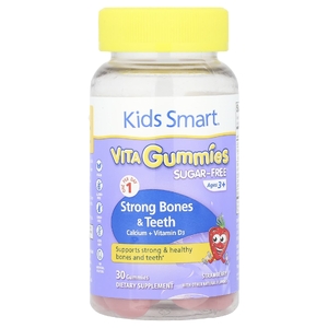 Kids Smart, Kids Smart®, Vita Gummies, для укрепления здоровья костей и зубов, кальций и витамин D3, для детей от 3 лет, клубника, 30 жевательных таблеток