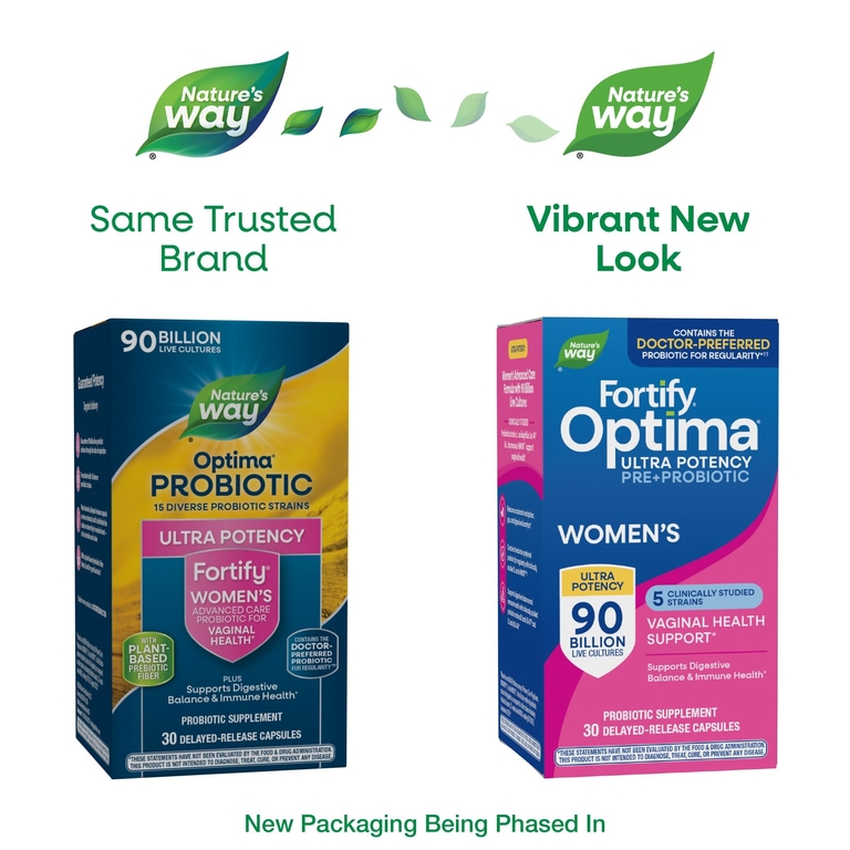 Nature's Way, Fortify Optima, пробиотики и пребиотики для женщин, улучшенная формула для ухода, 90 млрд КОЕ, 30 капсул с отсроченным высвобождением