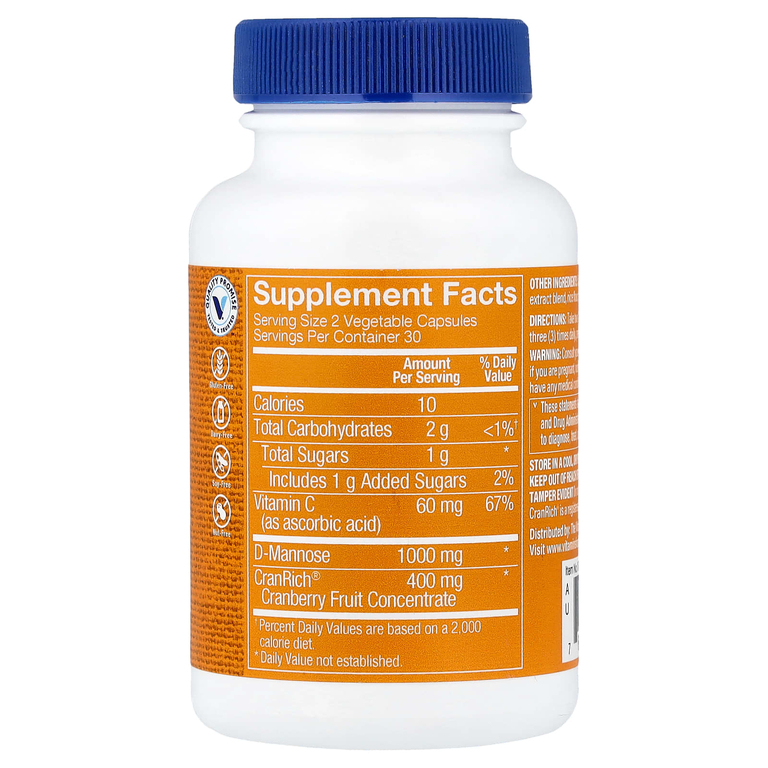 The Vitamin Shoppe, клюква с D-маннозой, 60 растительных капсул