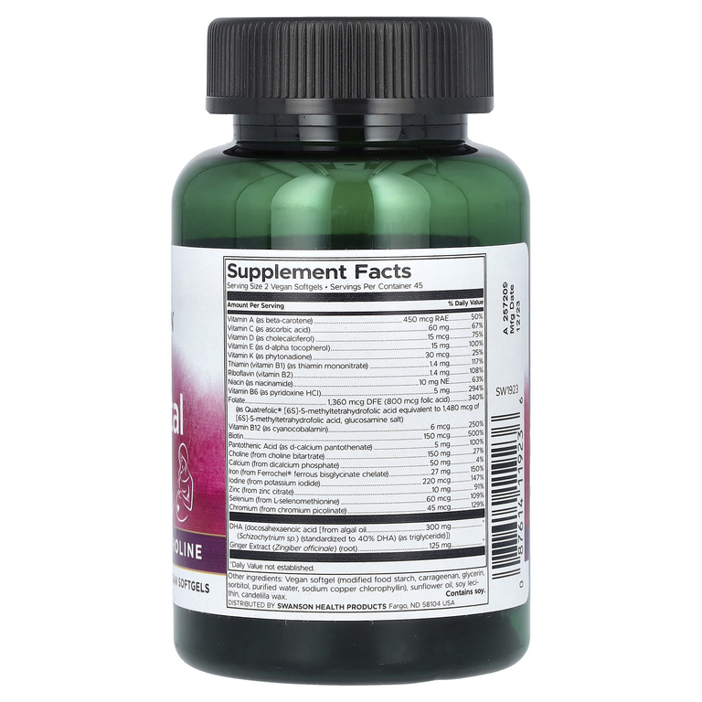 Swanson Vitamins, веганский пренатальный мультивитаминный комплекс, 90 веганских капсул (Товар снят с продажи) 