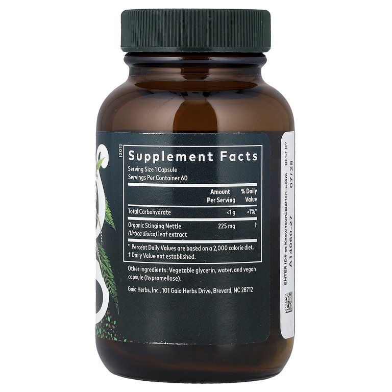 Gaia Herbs, листья крапивы, 60 капсул с жидким содержимым (225 мг в 1 капсуле)