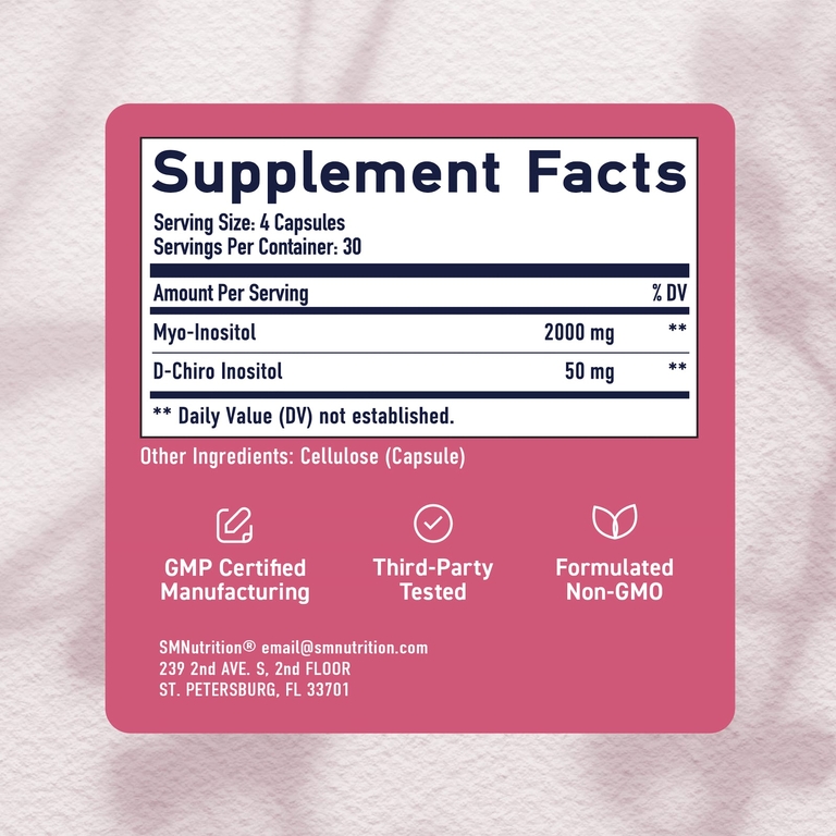 SMNutrition, Мио- и D-хироинозитол, поддержка гормонального фона и яичников, идеальное соотношение 40:1, 120 капсул
