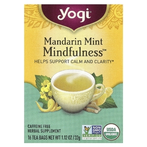 Yogi Tea, Mindfulness™, мандарин и мята, без кофеина, 16 чайных пакетиков, 32 г (1,12 унции)