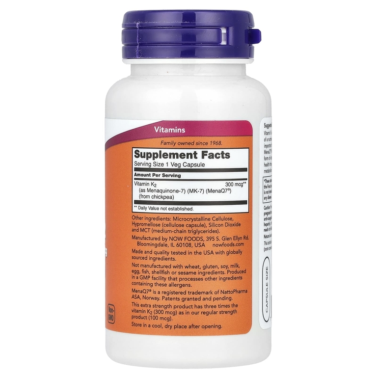 NOW Foods, MK-7, витамин K2, 300 мкг, 120 вегетарианских капсул