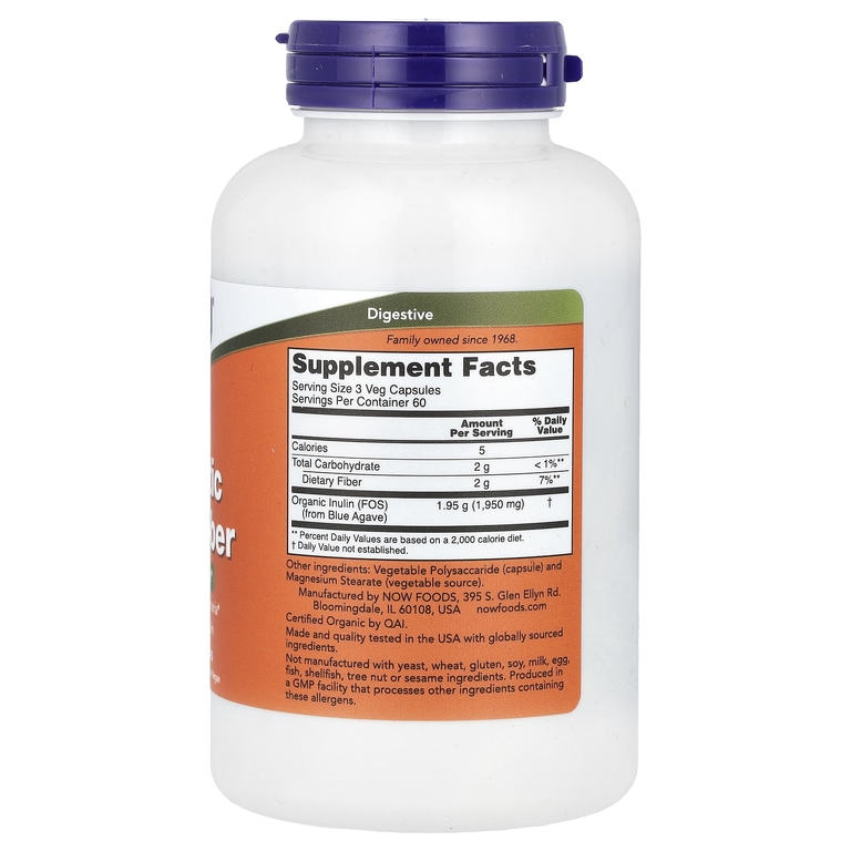 NOW Foods, пребиотическая клетчатка инулин, 180 вегетарианских капсул (650 мг в 1 капсуле)