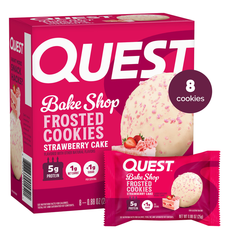 Quest Nutrition, Bake Shop, глазированное печенье, клубничный торт, 8 печенья по 25 г (0,88 унции)