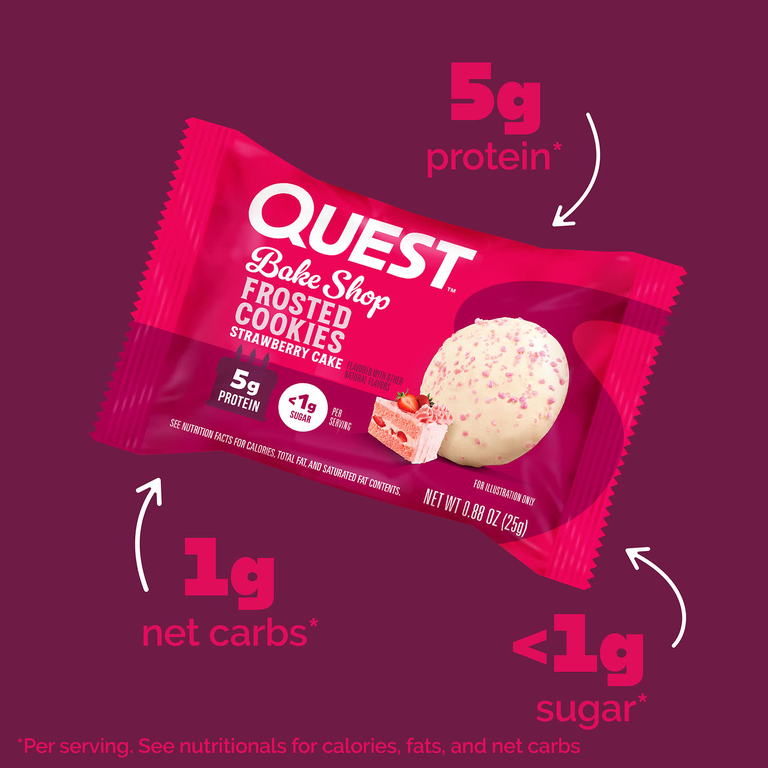 Quest Nutrition, Bake Shop, глазированное печенье, клубничный торт, 8 печенья по 25 г (0,88 унции)