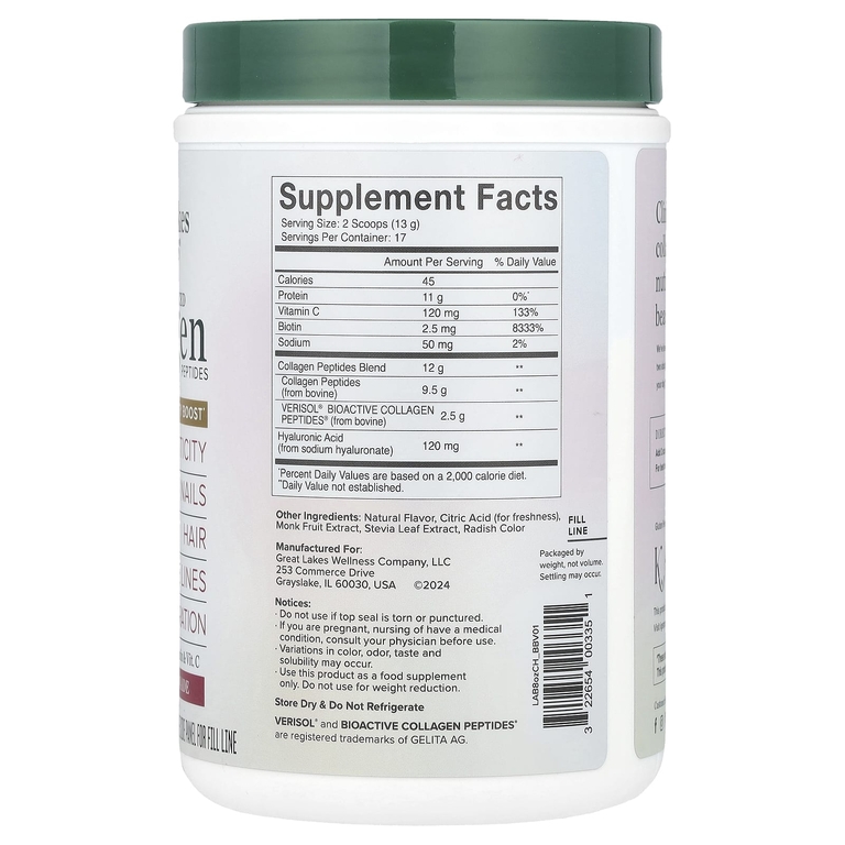 Great Lakes Wellness, Advanced Collagen Peptides, малиновый лимонад, 227 г (8 унций)