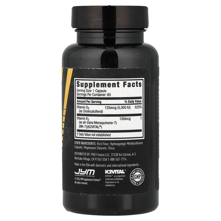 JYM Supplement Science, витамины D3 и K2, 60 вегетарианских капсул