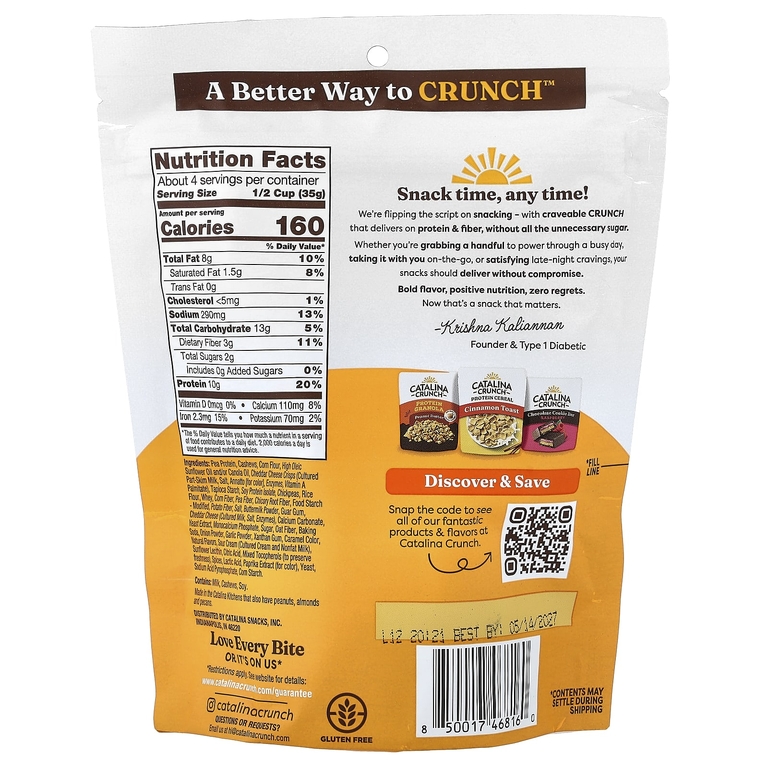 Catalina Crunch, протеиновая смесь для снеков, со вкусом чеддера, 148 г (5,25 унции)