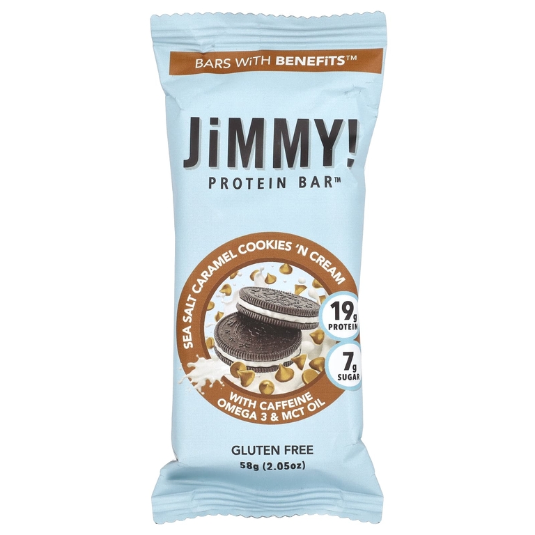 JiMMY!, Bars With Benefits™, протеиновый батончик, карамельное печенье с морской солью и кремом, 12 батончиков по 58 г (2,05 унции)