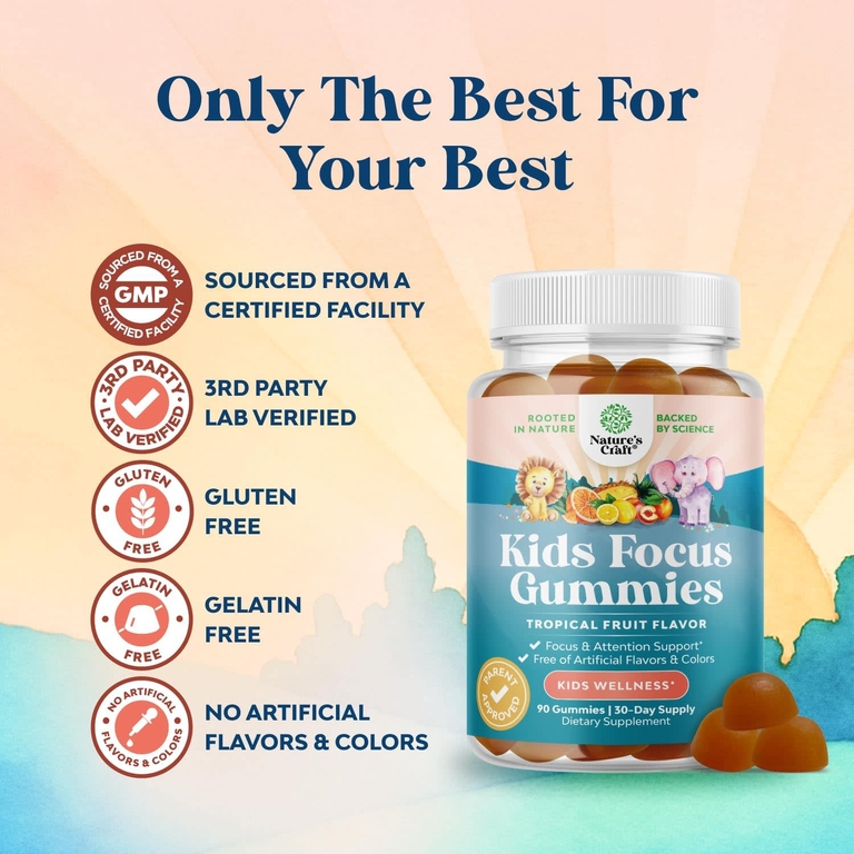 Nature's Craft, Kids Focus, жевательные мармеладки, с тропическими фруктами, 90 жевательных таблеток
