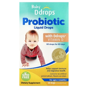 Ddrops, Baby, жидкие капли с пробиотиком, для новорожденных, 60 капель, 2,2 мл (0,07 жидк. унц.)