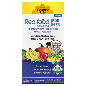 Country Life, Realfood Organics, мультивитамины для мужчин, 60 таблеток, которые легко глотать