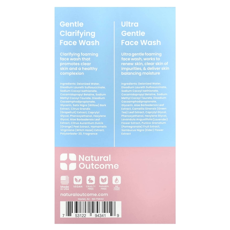 Natural Outcome, TeenSkin, дуэт для умывания, очищающий гель для душа, 1 набор, 150 мл (5 унций)