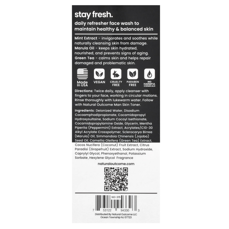 Natural Outcome, Manskin, очищающее средство Stay Fresh, мята и марула, 236 мл (8 унций)