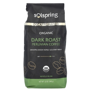 Dr. Mercola, Solspring®, органический перуанский кофе, цельные зерна, темная обжарка, без кофеина, 340 г (12 унций) (Товар снят с продажи) 
