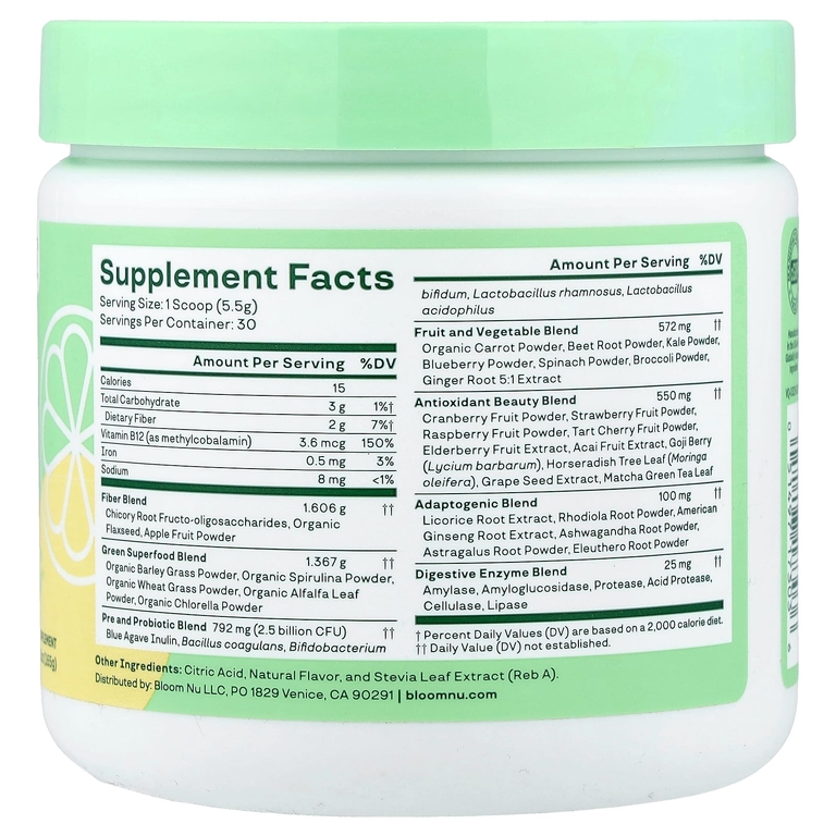 Bloom, Greens & Superfoods, со вкусом цитруса, 165 г (5,82 унции)