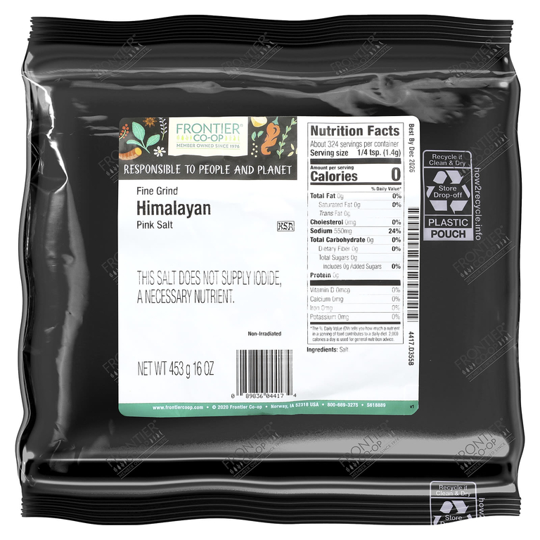Frontier Co-op, Розовая гималайская соль, мелкого помола, 453 г (16 унций)