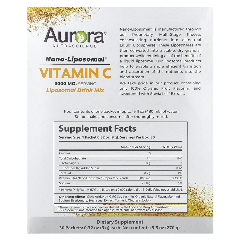 Aurora Nutrascience, Nano-Liposomal®, витамин C, 30 пакетиков по 9 г (0,32 унции)
