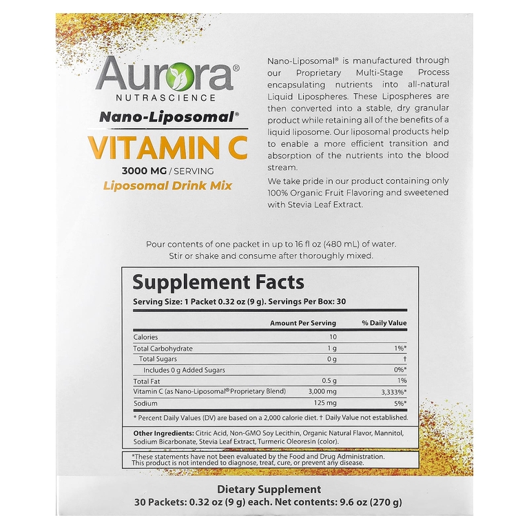 Aurora Nutrascience, Nano-Liposomal®, витамин C, 30 пакетиков по 9 г (0,32 унции)