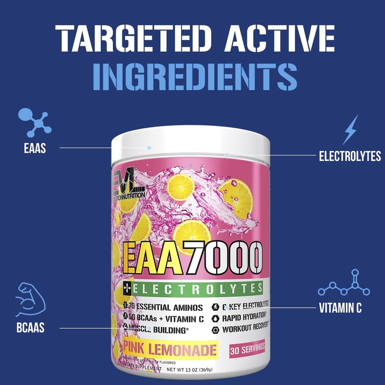 EVLution Nutrition, EAA 7000 + электролиты, розовый лимонад, 369 г (13 унций)