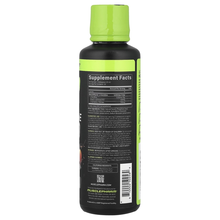 MusclePharm, L-карнитин 3000, персиковый нектарин, 3000 мг, 480 мл (16 жидк. унций)