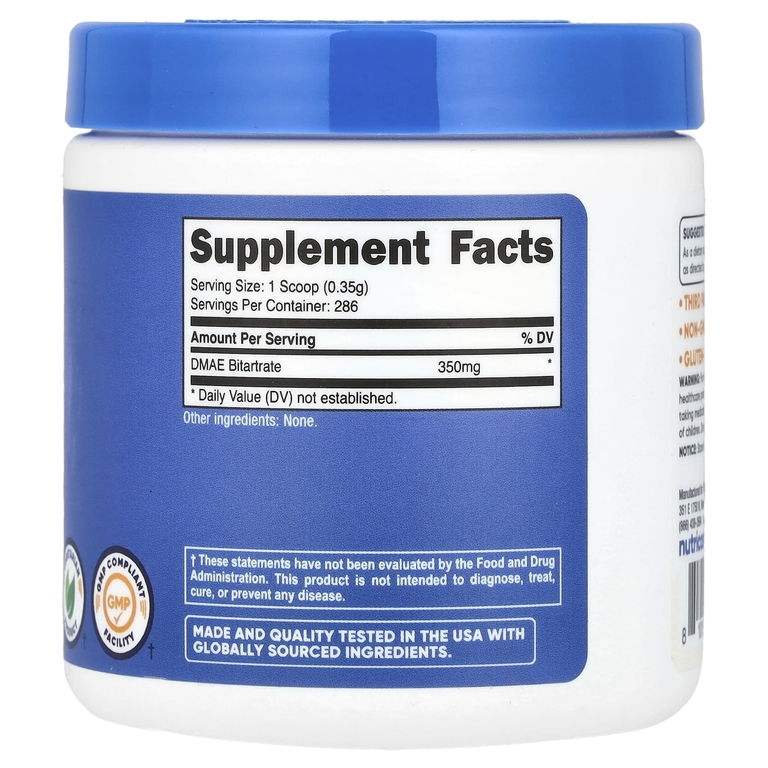 Nutricost, Битартрат ДМАЭ, без добавок, 100 г (3,6 унции)
