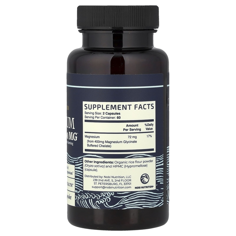 Nobi Nutrition, Глицинат магния, максимальное усвоение, 120 капсул (200 мг на капсулу)