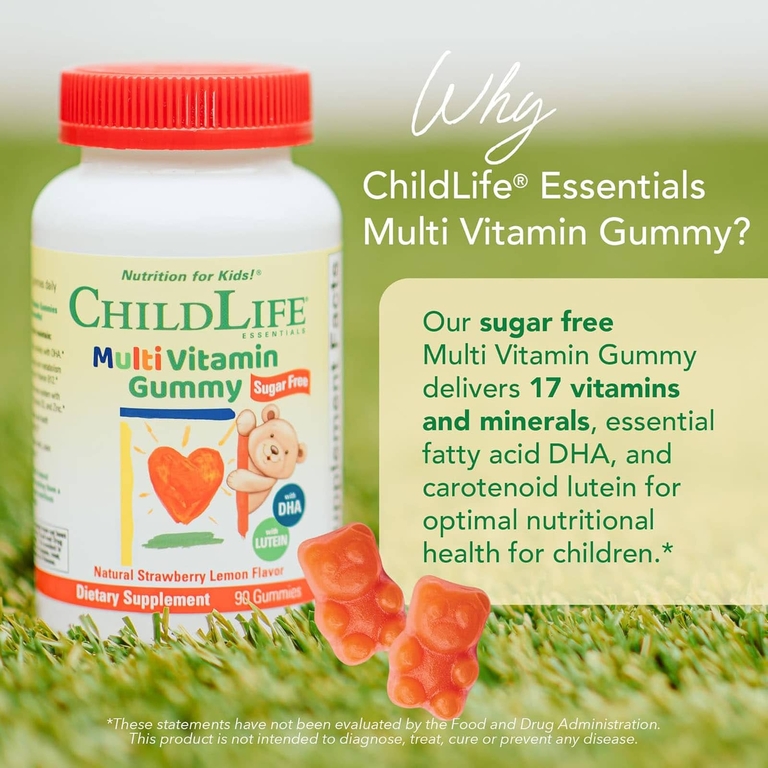 ChildLife Essentials, Мультивитаминные жевательные мармеладки, без сахара, натуральная клубника и лимон, 90 жевательных таблеток