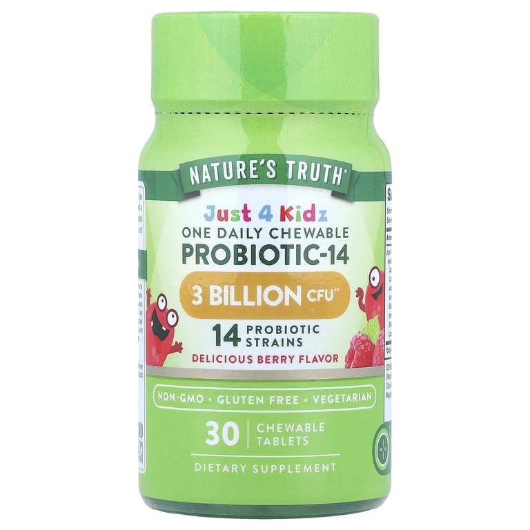 Nature's Truth, Just 4 Kidz, одна жевательная таблетка с пробиотиком-14, вкус ягод, 30 жевательных таблеток