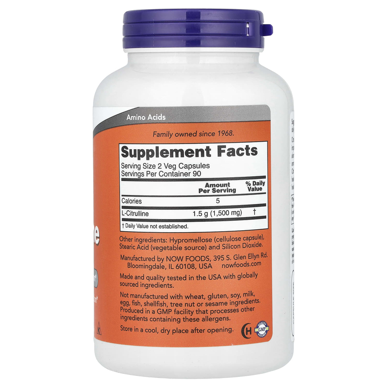 NOW Foods, L-цитруллин, 750 мг, 180 вегетарианских капсул