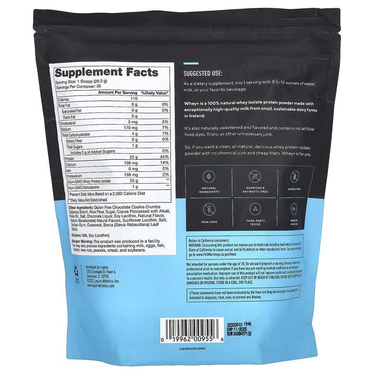 Legion Athletics, Whey +, порошок из сывороточного протеина, печенье и сливки, 879 г (1,94 фунта)