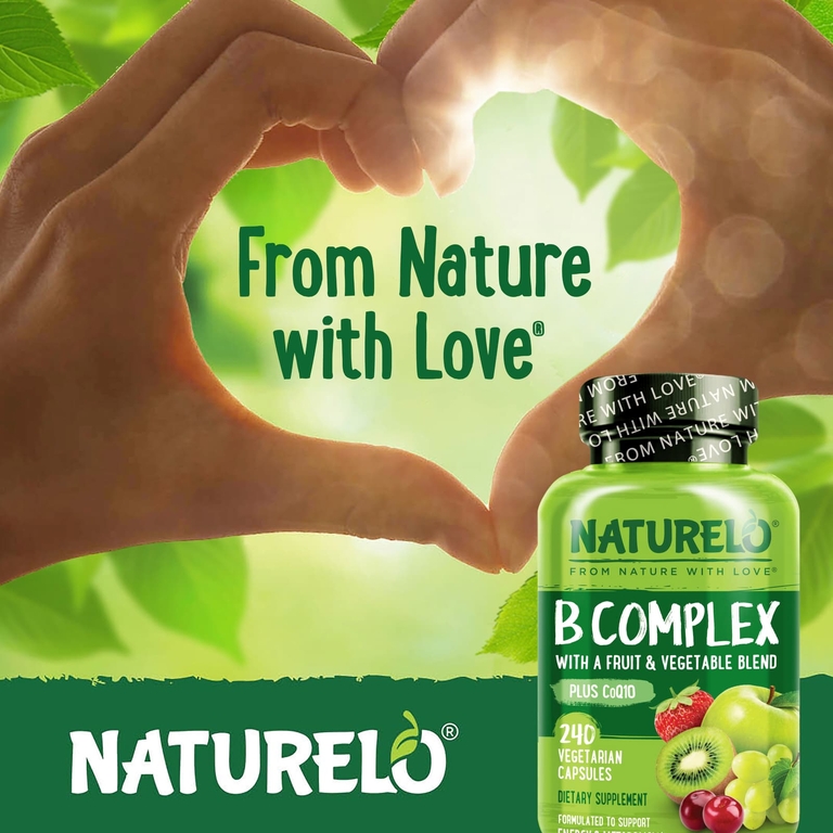 NATURELO, Комплекс витаминов группы B со смесью фруктов и овощей, плюс коэнзим Q10, 240 вегетарианских капсул